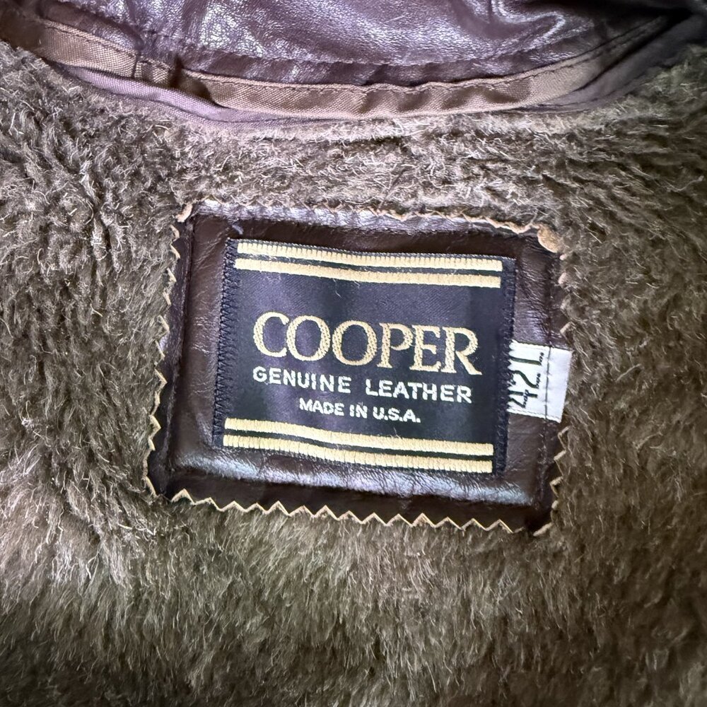 Vtg Cooper Coat Mens 42 L Brown Leather Jacket Removable Faux Fur Lined Made USA - Picture 5 of 10